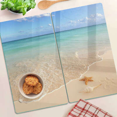 Glass chopping board Beach with shells and waves
