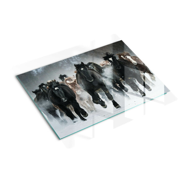 Glass chopping board Galloping horses in the fog
