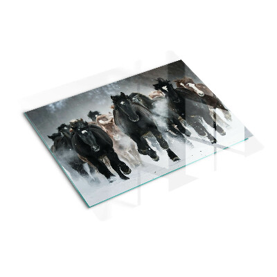 Glass chopping board Galloping horses in the fog