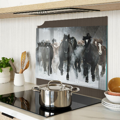 Glass chopping board Galloping horses in the fog