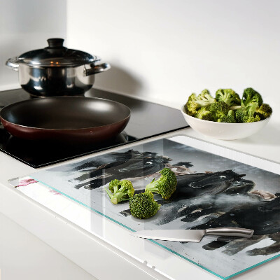 Glass chopping board Galloping horses in the fog