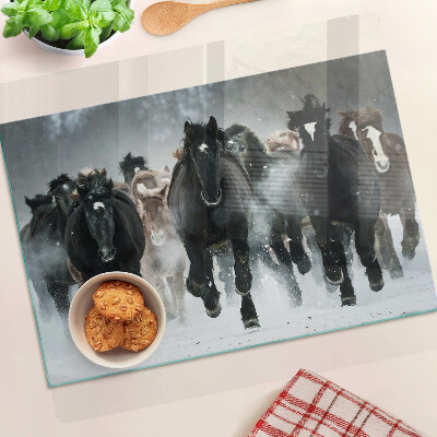 Glass chopping board Galloping horses in the fog