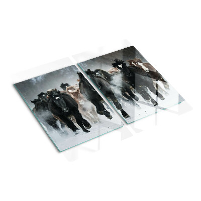 Glass chopping board Galloping horses in the fog