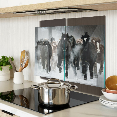 Glass chopping board Galloping horses in the fog