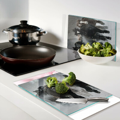 Glass chopping board Galloping horses in the fog
