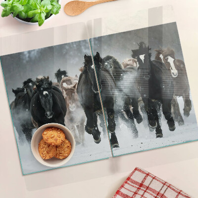 Glass chopping board Galloping horses in the fog