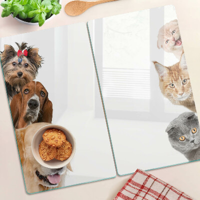Glass chopping board Dogs and cats in different poses