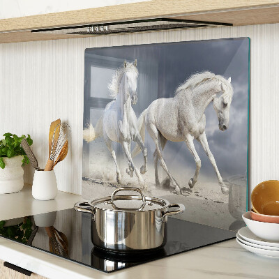 Glass chopping board White horses on the run