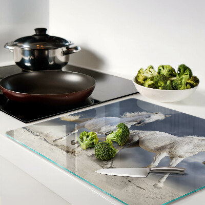 Glass chopping board White horses on the run