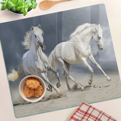 Glass chopping board White horses on the run