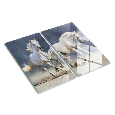 Glass chopping board White horses on the run