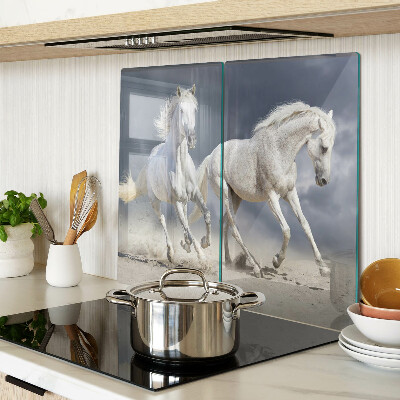 Glass chopping board White horses on the run