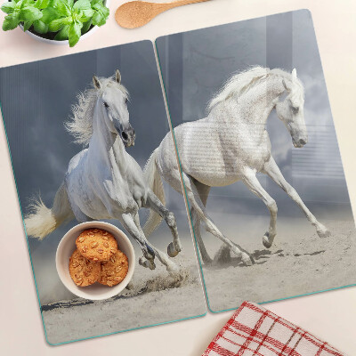 Glass chopping board White horses on the run