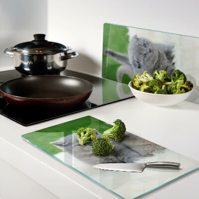 Glass kitchen board Kittens on a green background
