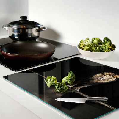 Glass kitchen board Lion on a dark background