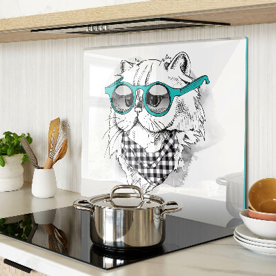 Glass chopping board Drawing of a cat wearing sunglasses