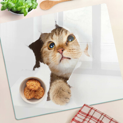 Glass kitchen board A cat looking through a hole in the wall