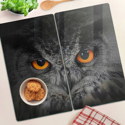 Glass chopping board Owl with orange eyes
