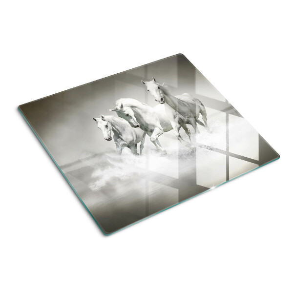 Glass kitchen board Horses in the water
