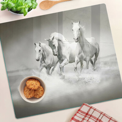 Glass kitchen board Horses in the water