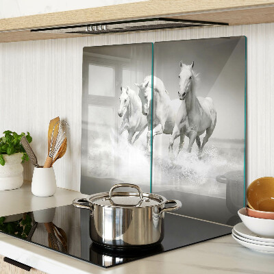 Glass kitchen board Horses in the water