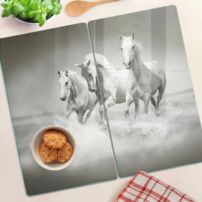 Glass kitchen board Horses in the water