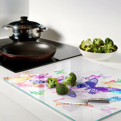 Glass kitchen board Colorful flying butterflies motif