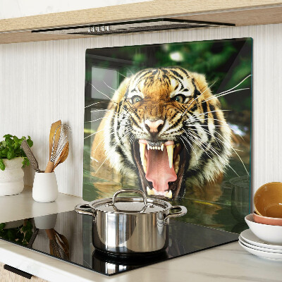 Glass chopping board Tiger on the attack