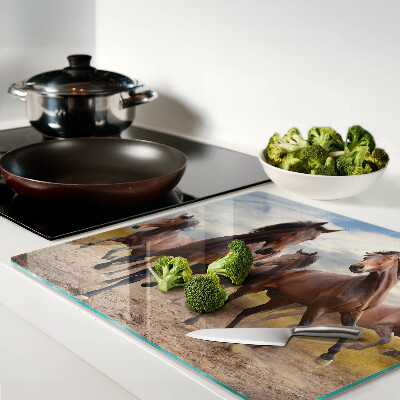 Glass kitchen board Horses running in the pasture