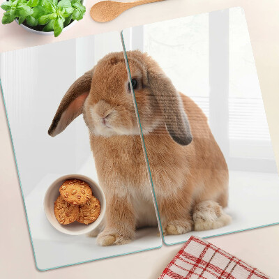 Glass kitchen board Rabbit on a white background