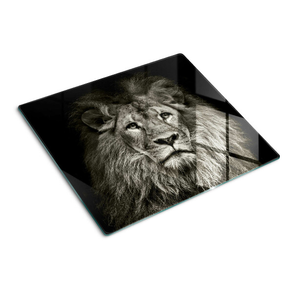 Glass chopping board Lion in black and white