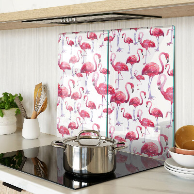 Glass kitchen board Flamingos on a white background