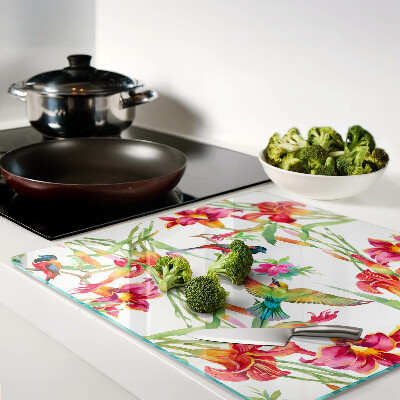 Glass chopping board Flowers and exotic birds