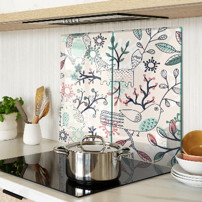 Glass kitchen board Forest fauna and flora motif