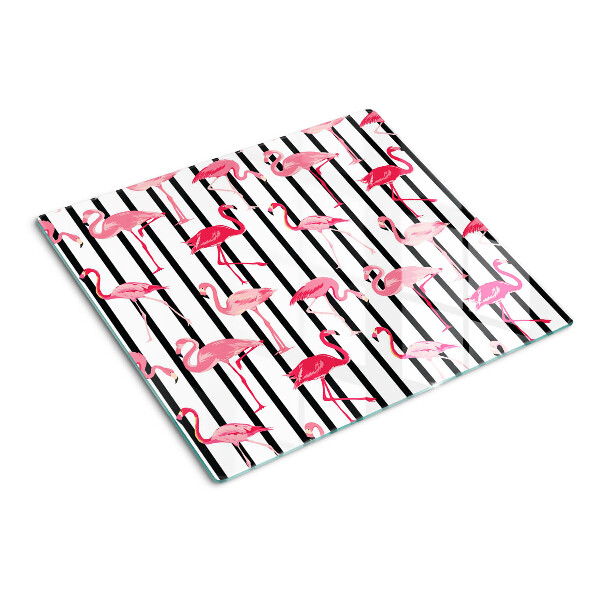 Glass kitchen board Flamingos on stripes