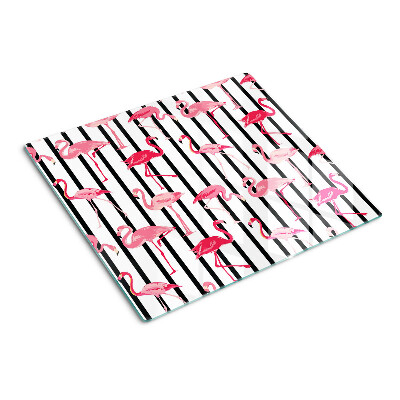 Glass kitchen board Flamingos on stripes