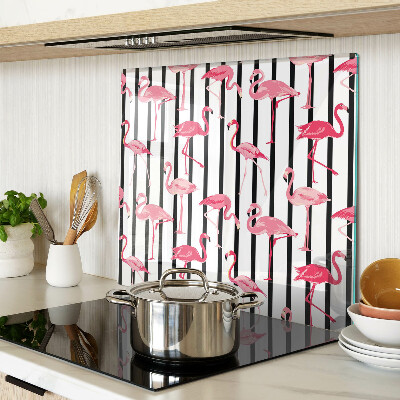 Glass kitchen board Flamingos on stripes