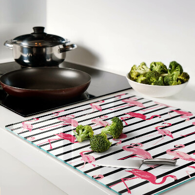 Glass kitchen board Flamingos on stripes