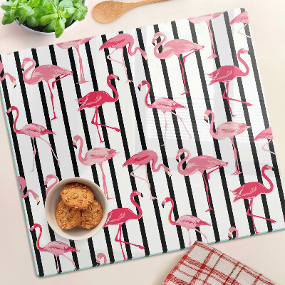 Glass kitchen board Flamingos on stripes