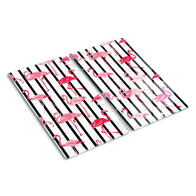 Glass kitchen board Flamingos on stripes