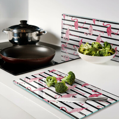 Glass kitchen board Flamingos on stripes