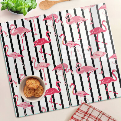 Glass kitchen board Flamingos on stripes