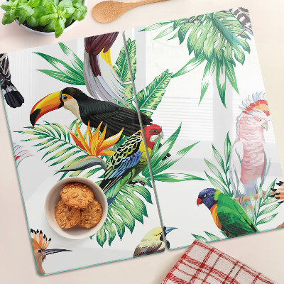 Glass kitchen board Tropical birds and leaves