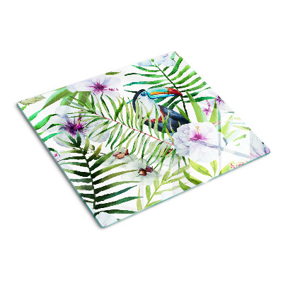 Glass kitchen board Tropical motif with birds and plants