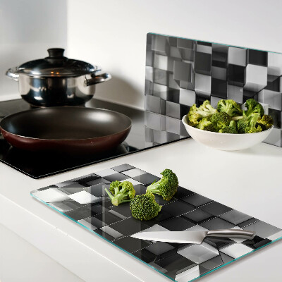 Glass chopping board Checkerboard motif in shades of black and white