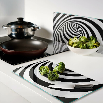 Glass chopping board Black and white spiral motif