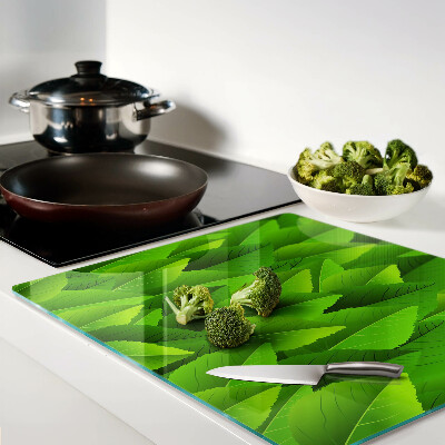 Glass kitchen board Leaves in shades of green