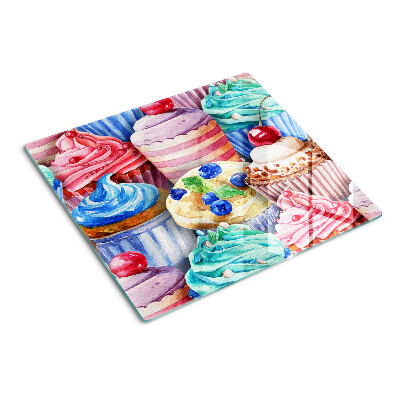 Glass chopping board Cupcakes and colorful pastries