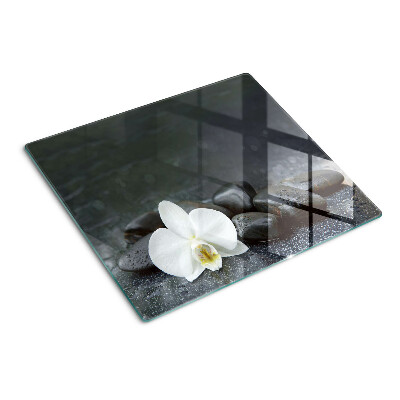 Glass kitchen board Orchid flower on stones