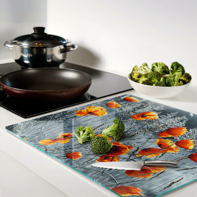 Glass kitchen board Poppy landscape in shades of gray